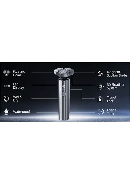 Erkek Elektrikli Tıraş Makinesi, Erkek Şarj Edilebilir Islak ve Kuru Tıraş Makinesi, Hızlı Şarj, Su Geçirmez, LED Ekran. (Yurt Dışından) fiyatları