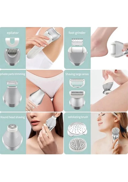 Kadınlar Için Elektrikli Düzeltici 6'sı 1 Arada Ağrısız Islak ve Kuru Kadın Tıraş Makinesi Kol, Koltuk Altı, Bikini, Bacaklar, Değiştirilebilir Başlıklar (Yurt Dışından) modelleri