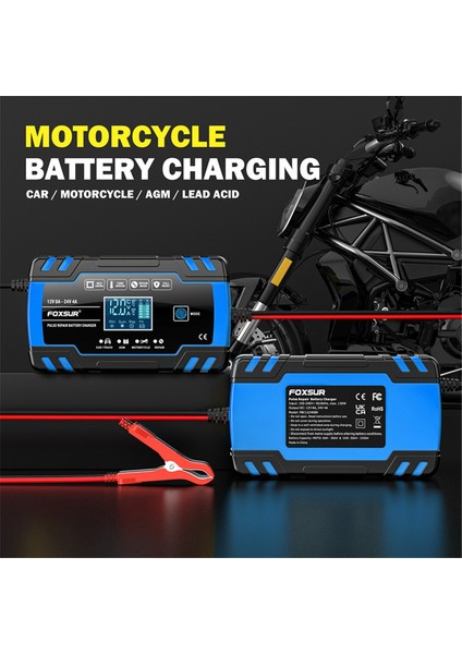 Araba Akü Şarj Cihazı 12V 8A 24V 4A Otomatik Nabız Onarımlı LCD Akıllı Şarj Cihazı - Abd Fişi (Yurt Dışından)