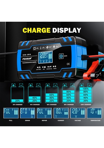 Araba Akü Şarj Cihazı 12V 8A 24V 4A Otomatik Nabız Onarımlı LCD Akıllı Şarj Cihazı - Abd Fişi (Yurt Dışından) modelleri