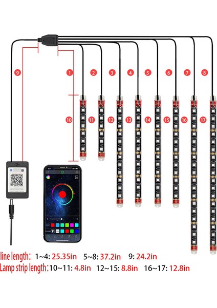 8 Parça Alt Aydınlatmalı LED Işık Kiti, Uygulama Kontrollü Çok Renkli Kit Rgb Şeritler Su Geçirmez (Yurt Dışından) indirimleri