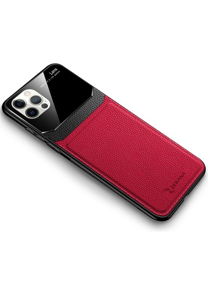 Apple iPhone 12 Pro Kılıf Zebana Lens Deri Kılıf Kırmızı