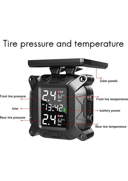 Kablosuz Tpms Lastik Basıncı Izleme Sistemi Güneş Enerjili Harici Sensör Sıcaklık Monitörü Su Geçirmez A Stili (Yurt Dışından) modelleri