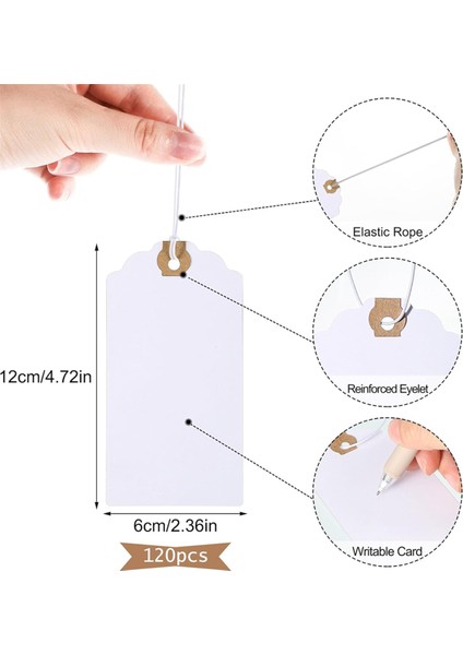 120 Paket Elastik Ipli Etiket, Ipli Askılı Etiket, Güçlendirilmiş Delikli Yazılabilir Etiketler 4,76X2,36 Inç (Yurt Dışından) fiyatları