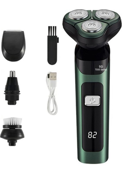 Elektrikli Tıraş Makinesi LCD Dijital Ekran Üç Başlıklı Yüzen Şarj Edilebilir Akıllı Tıraş Makinesi Su Geçirmez Tıraş Makinesi Tip-C Şarjlı Yeşil (Yurt Dışından)