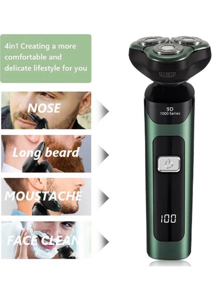 Elektrikli Tıraş Makinesi LCD Dijital Ekran Üç Başlıklı Yüzen Şarj Edilebilir Akıllı Tıraş Makinesi Su Geçirmez Tıraş Makinesi Tip-C Şarjlı Yeşil (Yurt Dışından) fiyatları