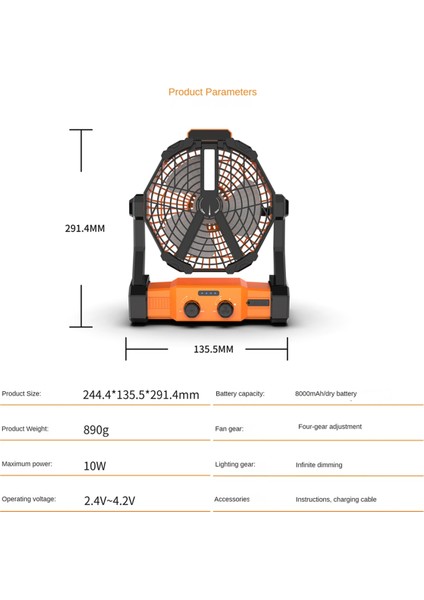 Taşınabilir Kamp Fanı LED Fenerli 8000MAH Dış Mekan Fanı Seyahat, Yürüyüş, Balık Tutma, Piknik Için Kişisel Şarj Edilebilir Fan (Yurt Dışından) modelleri