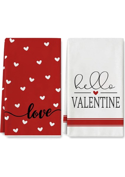Sevgililer Günü Mutfak Havlusu 2'li Set, Sevgililer Günü Aşk Temalı Bulaşık Havluları 3D Baskılı Havlular (B) (Yurt Dışından)