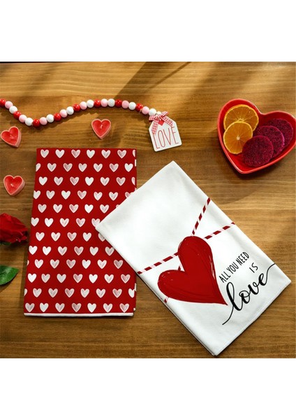 Sevgililer Günü Mutfak Havlusu 2'li Set, Sevgililer Günü Aşk Temalı Bulaşık Havluları 3D Baskılı Havlular (B) (Yurt Dışından) indirimleri