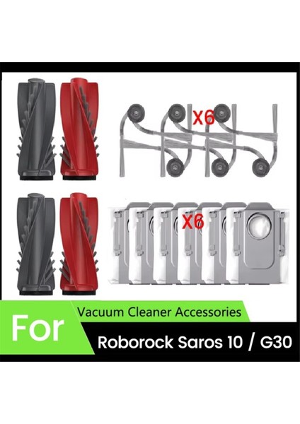 Roborock Saros 10 / G30 Robot Süpürge Ana Yan Fırça Toz Torbaları Için 16 Adet Yedek Kit (Yurt Dışından)