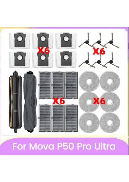 Mova P50 Pro Ultra Elektrikli Süpürge Parçaları Için Saç Kesme Anti-Tangle Silindir Fırçası Yan Fırça Filtre Paspas Bezi Toz Torbası (Yurt Dışından)