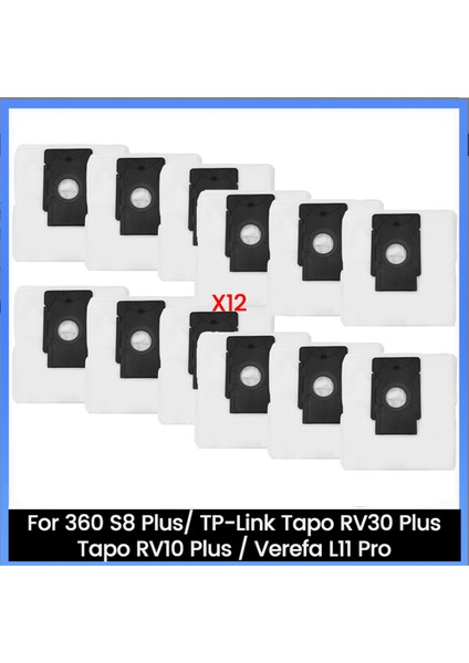 360 S8 Plus/ Tp-Link Tapo RV30 Plus / Tapo RV10 Plus / Verefa L11 Pro Robot Süpürge Parçaları Için Toz Torbası 12 Adet (Yurt Dışından)