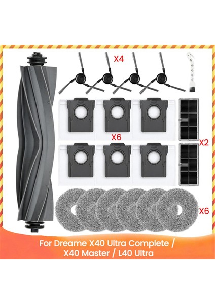 Dreame X40 Ultra COMPLETE/X40 MASTER/L40 Ultra Robot Süpürge Parçaları Için 20 Adet Ana Yan Fırça Paspas Bezi Toz Torbaları Filtreler (Yurt Dışından)