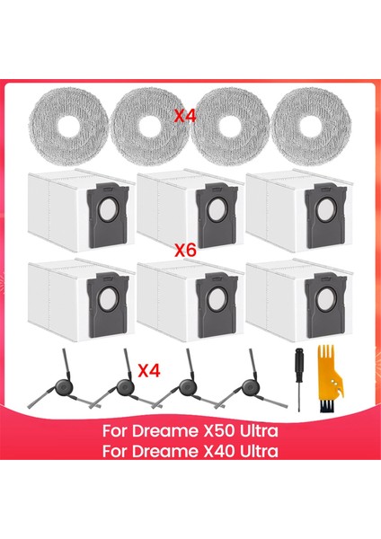 Dreame X50 Ultra Robot Süpürge Aksesuarları, Dreame X40 Ultra Yedekleri, Toz Torbaları, Paspas Pedleri, Yan Fırçalar (Yurt Dışından)