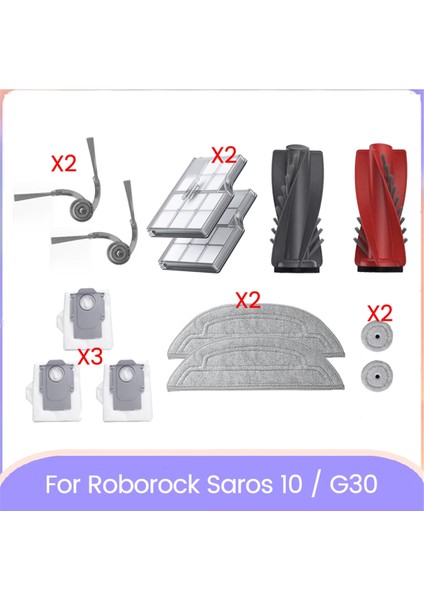 Roborock Saros 10 / G30 Vakum Aksesuarları Için 12 Adet Yedek Parça Ana Yan Fırça Hepa Filtre Paspas Pedi Toz Torbası (Yurt Dışından)