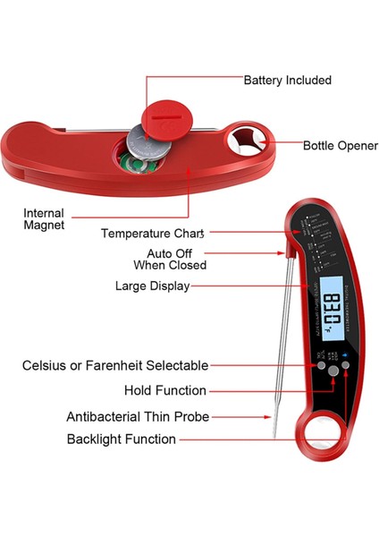 Ultra Hızlı Dijital Et Termometresi Termometre Şişe Açacağı Su Geçirmez Arka Aydınlatmalı Barbekü Mutfak Izgarası (Yurt Dışından) fırsatları