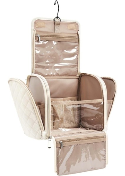 Tuvalet Çantası Seyahat Makyaj Çantası Askılı Kancalı, Kozmetik Çantası Yapım Düzenleyici Kutusu, Büyük Kapasiteli Krem Beyaz (Yurt Dışından)