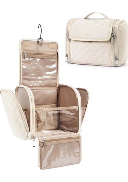 Tuvalet Çantası Seyahat Makyaj Çantası Askılı Kancalı, Kozmetik Çantası Yapım Düzenleyici Kutusu, Büyük Kapasiteli Krem Beyaz (Yurt Dışından) fiyatları