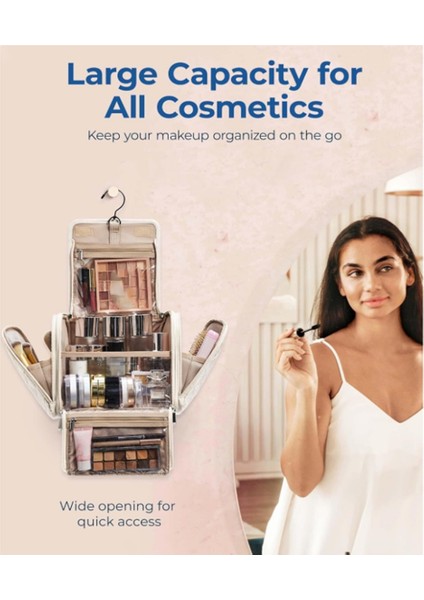 Tuvalet Çantası Seyahat Makyaj Çantası Askılı Kancalı, Kozmetik Çantası Yapım Düzenleyici Kutusu, Büyük Kapasiteli Krem Beyaz (Yurt Dışından) fırsatları