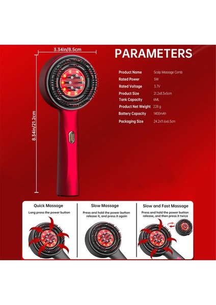 Elektrikli Saç Yağı Aplikatörü Saç Derisi Masaj Fırçası Rahatlama Için 3 Özel Mod ve Ipx7 Su Geçirmez Yağ Dağıtıcı Kırmızı (Yurt Dışından) modelleri