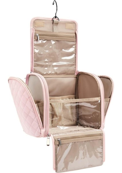Tuvalet Çantası Seyahat Makyaj Çantası Askılı Kancalı, Kozmetik Çantası Yapım Düzenleyici Kutusu, Büyük Kapasiteli Pembe (Yurt Dışından)