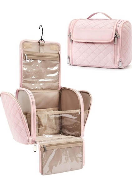 Tuvalet Çantası Seyahat Makyaj Çantası Askılı Kancalı, Kozmetik Çantası Yapım Düzenleyici Kutusu, Büyük Kapasiteli Pembe (Yurt Dışından) fiyatları