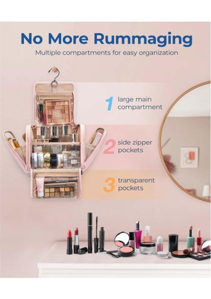 Tuvalet Çantası Seyahat Makyaj Çantası Askılı Kancalı, Kozmetik Çantası Yapım Düzenleyici Kutusu, Büyük Kapasiteli Pembe (Yurt Dışından) modelleri