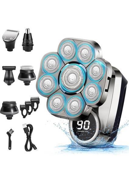 Kafa Tıraş Makinesi, 9d Elektrikli Tıraş Makinesi IP67 Su Geçirmez LED Ekranlı Döner Başlıklı Sakal Tıraş Makinesi, Erkekler Için Elektrikli Tıraş Makinesi (Yurt Dışından)