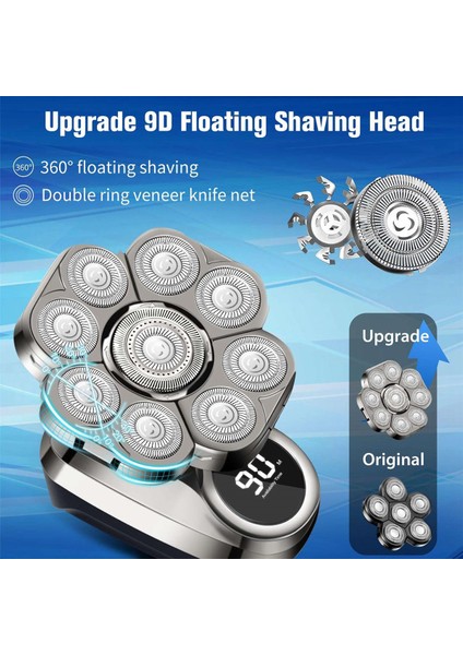 Kafa Tıraş Makinesi, 9d Elektrikli Tıraş Makinesi IP67 Su Geçirmez LED Ekranlı Döner Başlıklı Sakal Tıraş Makinesi, Erkekler Için Elektrikli Tıraş Makinesi (Yurt Dışından) indirimleri
