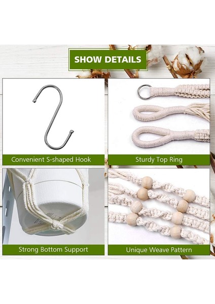 Adet Halat Askılı Saksı, Askılı Bitki Tutucu, Makrome Saksı Askısı ve Dış Mekan Dekorasyonu Için Askı Kancaları (Yurt Dışından) fiyatları