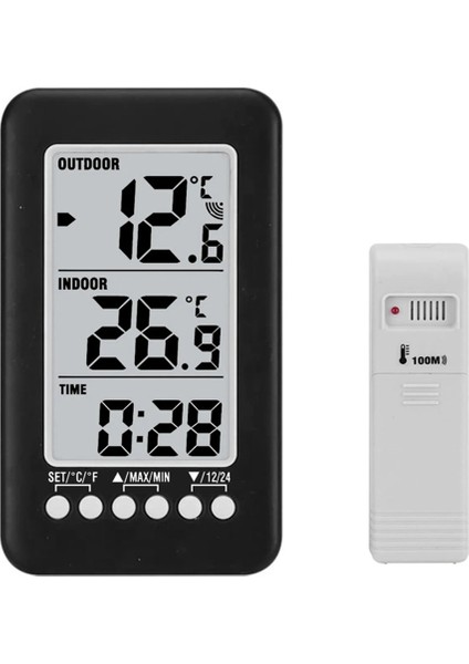 Saat Fonksiyonlu Dijital Termometre Ölçer Dış Mekan Iç Mekan LCD Kablosuz Sıcaklık Termometreleri Hava Istasyonu (Yurt Dışından)
