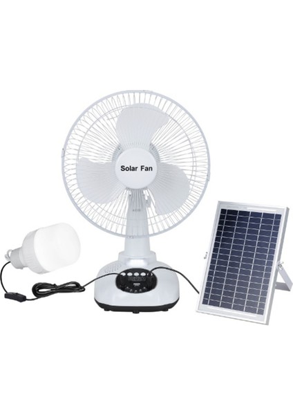 Kamp Için 12 Inç Güneş Enerjili Taşınabilir Şarj Edilebilir Fan, Güneş Paneli, 3 Vitesli Rüzgar Müzik Çalma LED Işığı, Ab Fişi (Yurt Dışından)