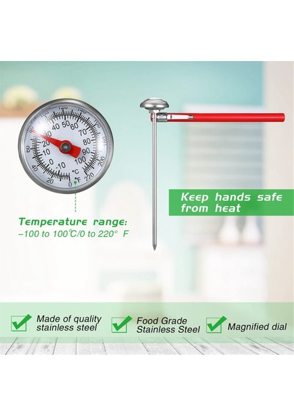 Kırmızı 5 Inç Uzun Saplı 1 Inç Kadranlı Termometre Süt Köpürtme Gıda Termometresi ile 6 Adet Paslanmaz Çelik Mutfak Termometresi (Yurt Dışından) modelleri