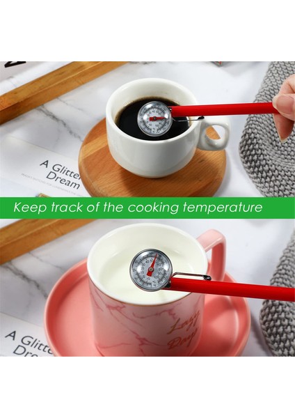 Kırmızı 5 Inç Uzun Saplı 1 Inç Kadranlı Termometre Süt Köpürtme Gıda Termometresi ile 6 Adet Paslanmaz Çelik Mutfak Termometresi (Yurt Dışından) fırsatları