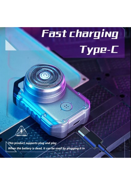 Elektrikli Mini Seyahat Tıraş Makinesi Erkekler Şarj Edilebilir Ipx7 Su Geçirmez Punk Mecha Cep Yüz Sakal Tıraş Makinesi Anahtarlıklı B (Yurt Dışından)