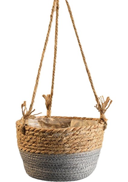 Bahçe Askılı Saksı Makrome Bitki Saklama Sepeti Jüt Halat Dokuma Iç Mekan Dış Mekan Çiçek Saksısı Tutucu Gri M (Yurt Dışından)