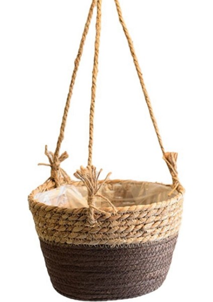 Bahçe Askılı Saksı Makrome Bitki Saklama Sepeti Jüt Halat Dokuma İç Mekan Dış Mekan Çiçek Saksısı Tutucu Kahve Rengi M (Yurt Dışından)