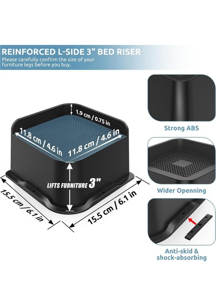 Yatak Yükselticileri 3 Inç Ağır Hizmet Tipi, 4,8x4,8 Inç Geniş Açıklıklı Mobilya Yükselticileri 4'lü Paket, Kanepe, Yatak Çerçevesi, Masalar Için Yatak Yükselticileri (Yurt Dışından) indirimleri