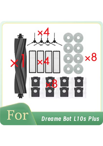 Dreame Bot L10S Plus Robot Süpürge Için 25 Adet Ana Yan Fırça Paspas Filtre Toz Torbaları Uzun Ömürlü Yedek Aksesuarlar (Yurt Dışından)