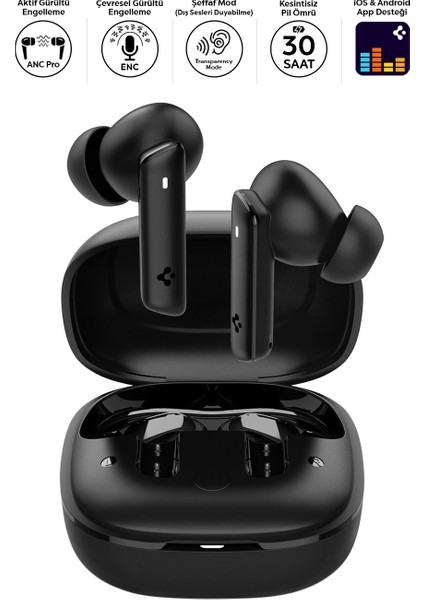 Audio TWS P20 Bluetooth Kablosuz Kulaklık - ANC Pro Aktif Gürültü Engelleme + ENC 6 Mikrofon - 10mm LCP Graphene Sürücü - 30 Saat iOS & Android EQ App Şeffaf & Gaming Mod iPX5 Siyah - ASD07888