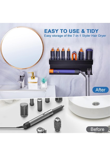 Saç Kurutma Makinesi ve Şekillendirici Tutucu, Duvara Monte, Siyah, Banyo Düzenleyici Kendinden Yapışkanlı Saç Kurutma Makinesi Saklama Rafı (Yurt Dışından) modelleri