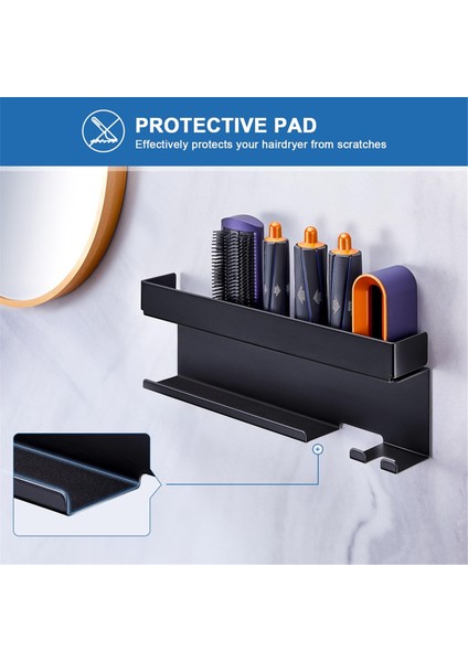Saç Kurutma Makinesi ve Şekillendirici Tutucu, Duvara Monte, Siyah, Banyo Düzenleyici Kendinden Yapışkanlı Saç Kurutma Makinesi Saklama Rafı (Yurt Dışından) indirimleri