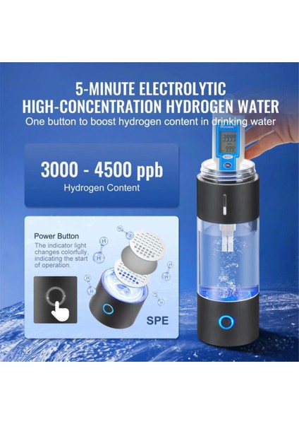 Hidrojen Su Şişesi 1400PPB Hidrojen Su Şişesi Jeneratörü 460ML Taşınabilir Elektroliz Makinesi Ev Ofis Için (Yurt Dışından) fiyatları