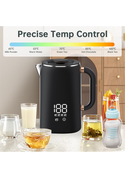 Çay ve Kahve Yapmaya Uygun Elektrikli Su Isıtıcısı, Dijital Ekran Sıcaklık Kontrolü Çift Katmanlı Yalıtımlı Su Isıtıcısı (Ab) (Yurt Dışından) fırsatları