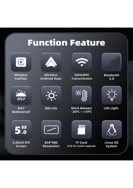 5.0 Inç Kablosuz Carplay Moto Android Auto Taşınabilir Dijital Gösterge Paneli Navigasyon Ekranı (Yurt Dışından) modelleri