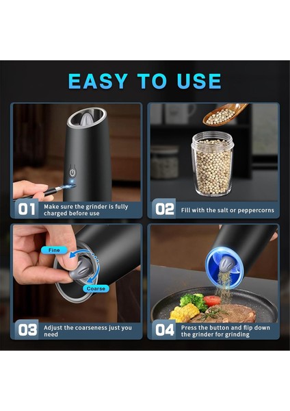 2 Adet Elektrikli Tuz ve Karabiber Öğütücü Seti USB Şarj Edilebilir LED Işıklı Otomatik Baharat Öğütücüler Abs (Yurt Dışından) indirimleri