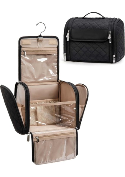 Tuvalet Çantası Seyahat Makyaj Çantası Askılı Kancalı, Kozmetik Çantası Yapım Düzenleyici Kılıf, Büyük Kapasiteli Siyah (Yurt Dışından) fiyatları