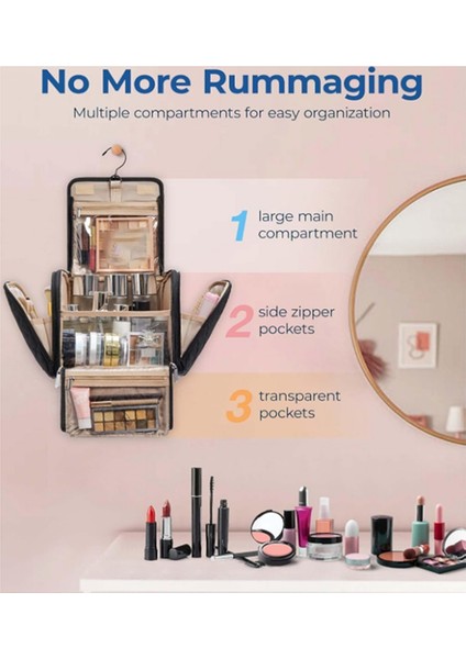 Tuvalet Çantası Seyahat Makyaj Çantası Askılı Kancalı, Kozmetik Çantası Yapım Düzenleyici Kılıf, Büyük Kapasiteli Siyah (Yurt Dışından) modelleri