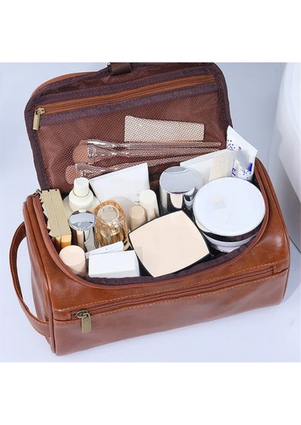 Unisex Vintage Lüks Tuvalet Çantası Seyahat Gerekli Iş Kozmetik Makyaj Çantaları Askılı Depolama Düzenleyici Çantalar Kahverengi (Yurt Dışından) fırsatları