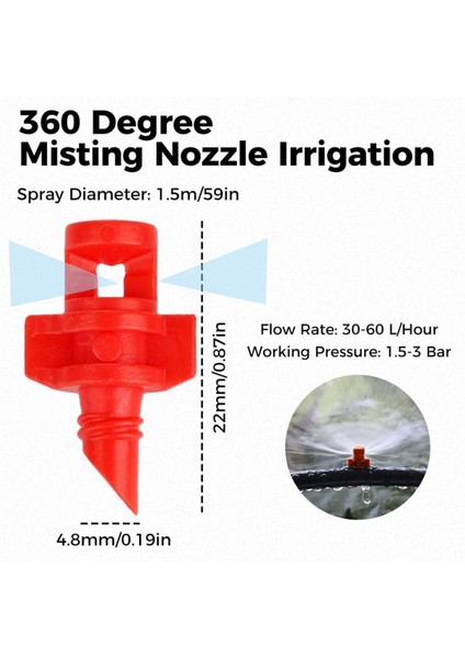 100 Adet 360 Derece Sisleme Nozulu Sulama, Bahçe Sulama Sistemi Için Yağmurlama Püskürtücü, Püskürtücü Otomatik Damlatıcılar (Yurt Dışından) fiyatları
